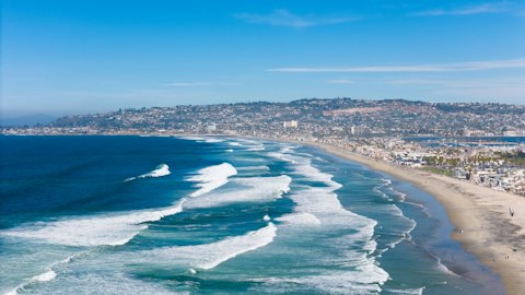 Explore San Diego County coastline's golden beaches, a nine-minute drive away