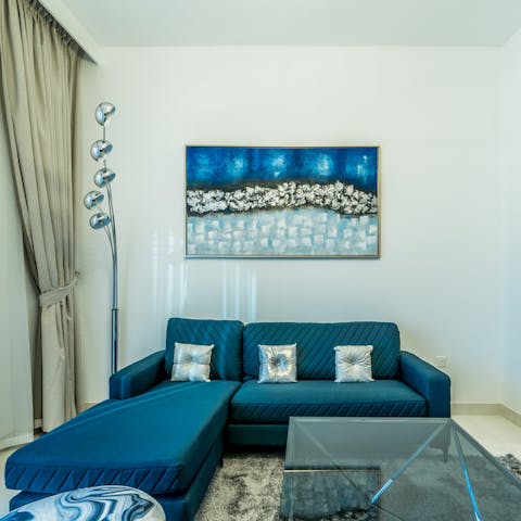 Get cosy in the bright and elegant lounge area