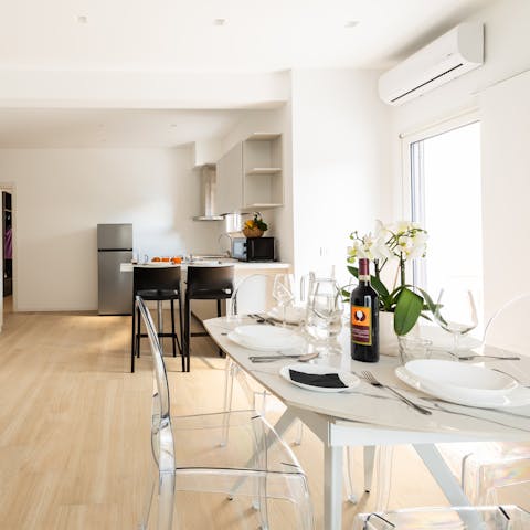 Enjoy a glass of Prosecco at the dining table