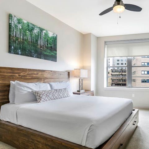 Wake up well-rested courtesy of the plush and comfy bed