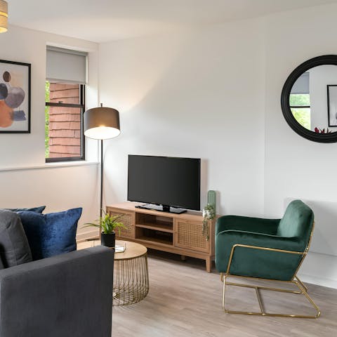 Wind down after a day of exploring with a glass of wine and your favourite show