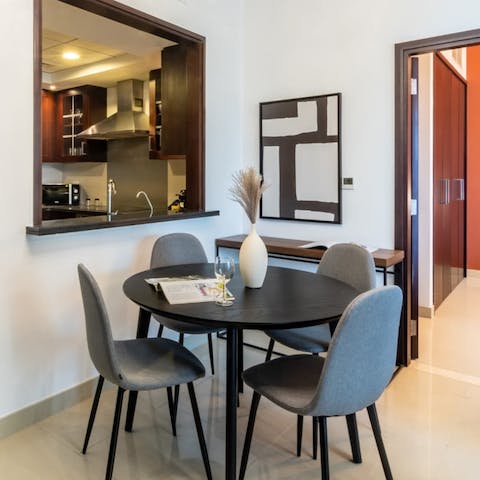 Prepare dinner in the well-equipped kitchen and tuck in around the table with a loved one