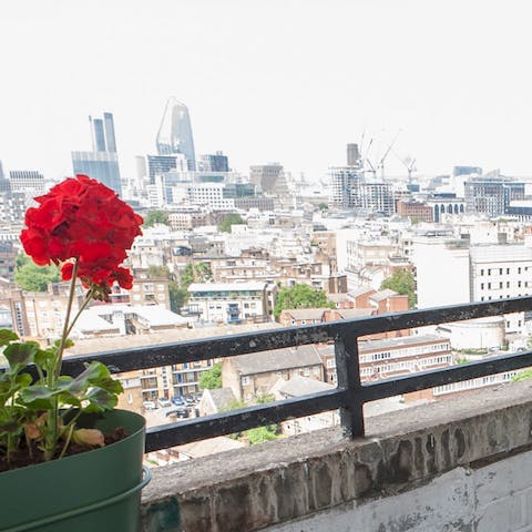 Take in the fabulous views over London from the private balcony