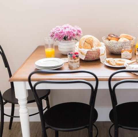 Breakfast together in the sweet dining space