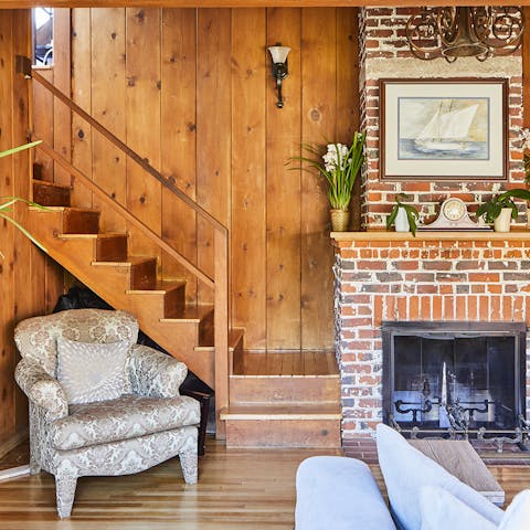 Lounge in unique cedar interiors with rustic charm