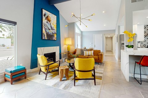 Gather in a vivid mid-century space full of character