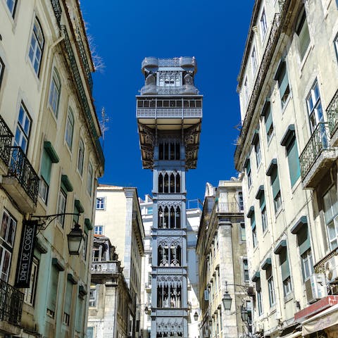 Take a ride on the Santa Justa Lift, a fourteen-minute stroll from your door