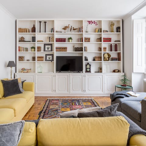 Select a book from the library or settle down in front of the TV in the living room