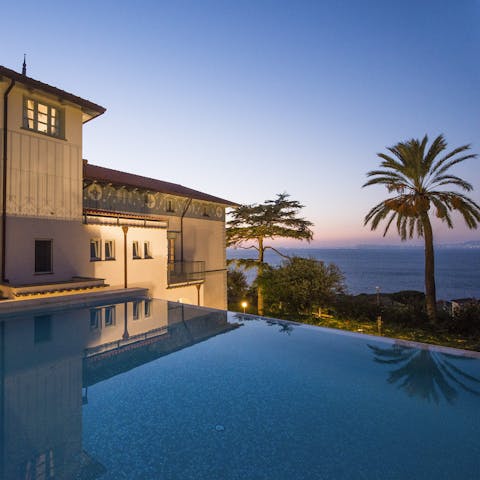 Enjoy a sunset swim in the private infinity pool