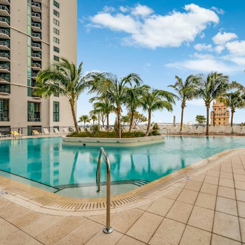 Cool off in the shared swimming pool