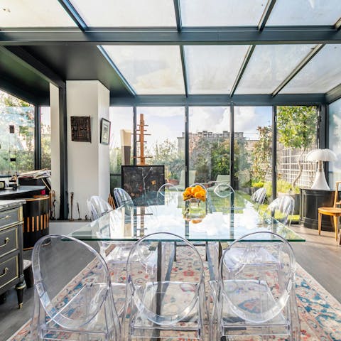 Tuck into a French feast in the conservatory-style dining room