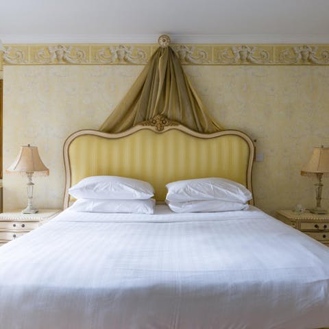 Enjoy a royally good night's sleep in the ornate bedrooms