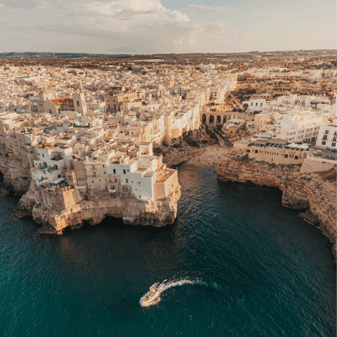 Visit some of Puglia's most stunning cliff-backed beaches in nearby Polignano a Mare, 13km away