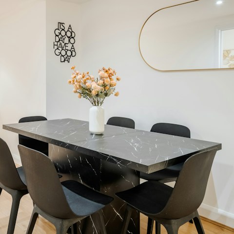 Enjoy sociable meals around the dining table