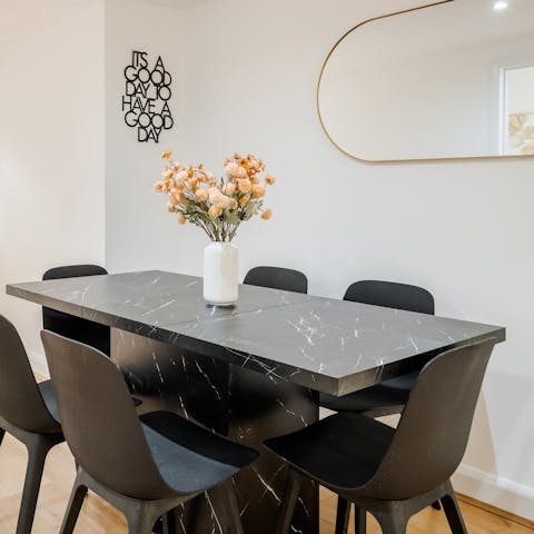 Enjoy sociable meals around the dining table