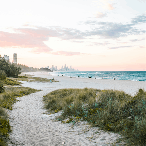 Stroll along Burleigh Beach – just 450 metres away