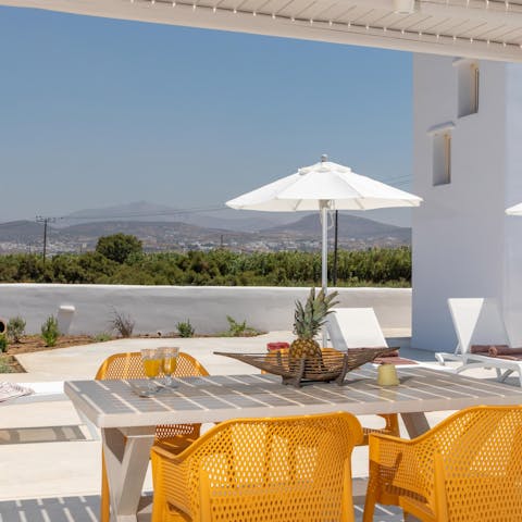 Enjoy alfresco feasts on the shaded dining terrace