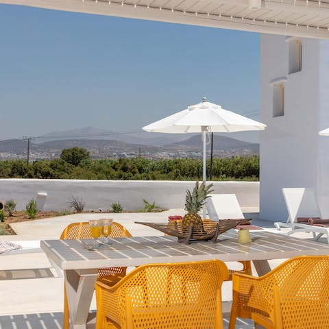 Enjoy alfresco feasts on the shaded dining terrace