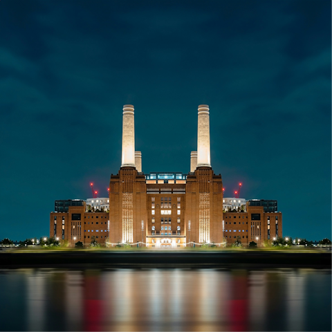 Browse and dine at Battersea Power Station, a thirty-minute bus ride away