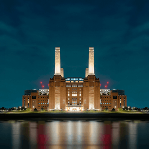 Browse and dine at Battersea Power Station, a thirty-minute bus ride away