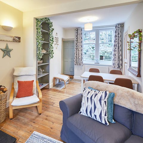 Get cosy in the open-plan living area