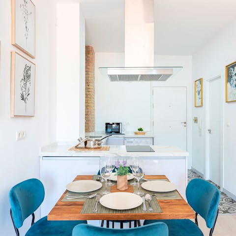 Serve up some Spanish tapas and wine at the dining area