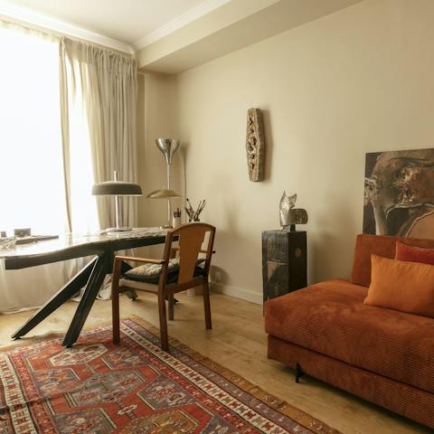 Sit down at the dedicated desk and catch up on a dozen emails