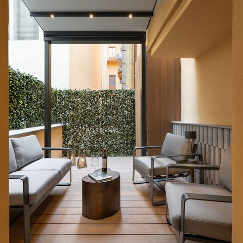 Enjoy a nightcap on the peaceful patio