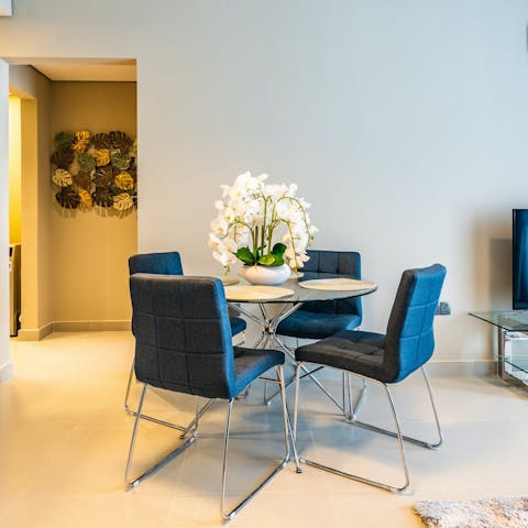 Enjoy quiet evenings at home or walk to a nearby restaurant