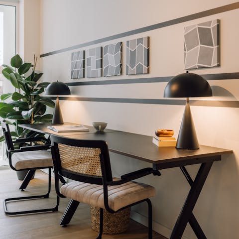 Catch up on work or call friends from the desk