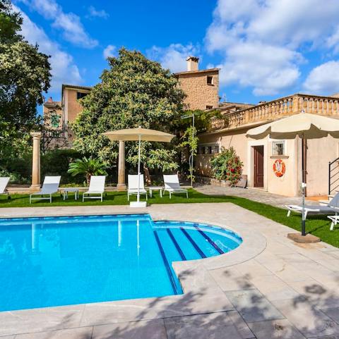 Slip into the Roman-style pool and swim laps in the sun