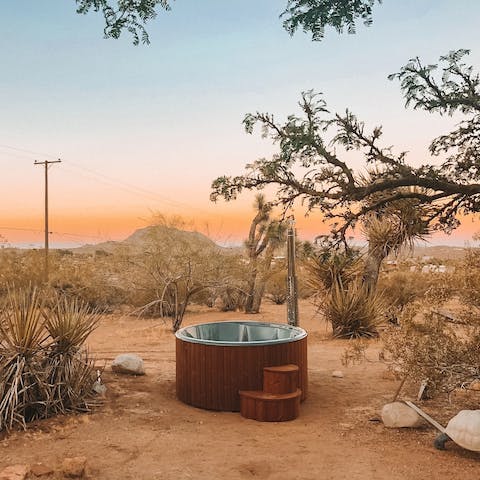 Soak in the wood-fired hot tub under the star-filled night's sky