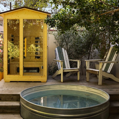 Unwind with the outdoor sauna and cold plunge