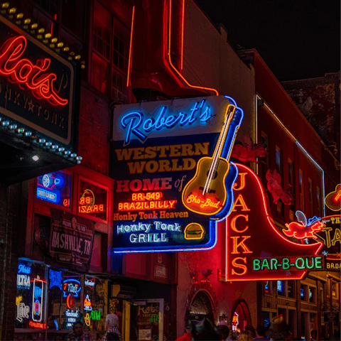 Do the honky tonk along Broadway, just a short drive away