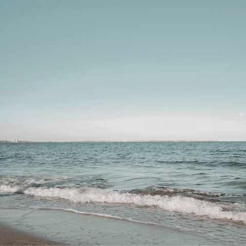 Drive eight minutes to Kalogria beach