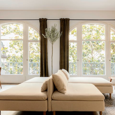 Take a chilled glass of Catalan wine outside via the enormous French doors