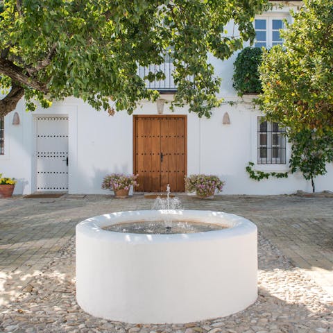 Unique features include a fountain