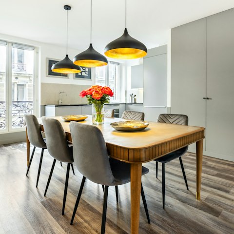 Gather everyone around the sophisticated dining table for a French feast