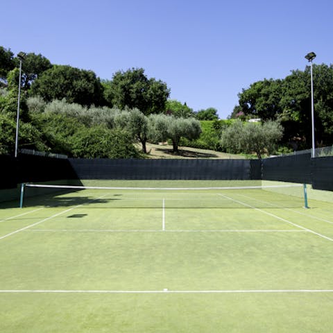 Challenge your friends and family to a few games on the private tennis court