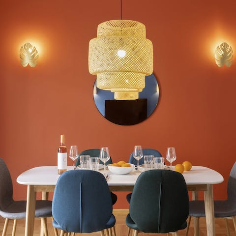 Dig into some moussaka at the colourful dining table