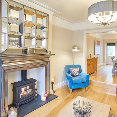 Kick off your slippers and put your feet up on the chaise sofa for a quiet night in front of the wood burner