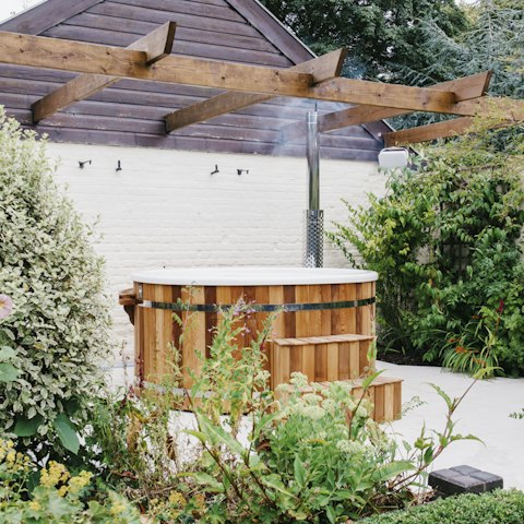 Let go of all tension as you sit back in the hot tub and let the water soothe you