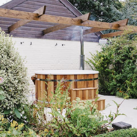 Let go of all tension as you sit back in the hot tub and let the water soothe you
