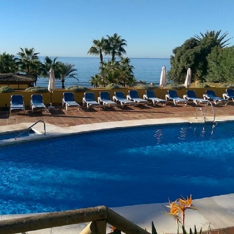 Relax by one of two shared pools