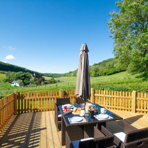 Indulge in a long, leisurely lunch with a view of the verdant valley