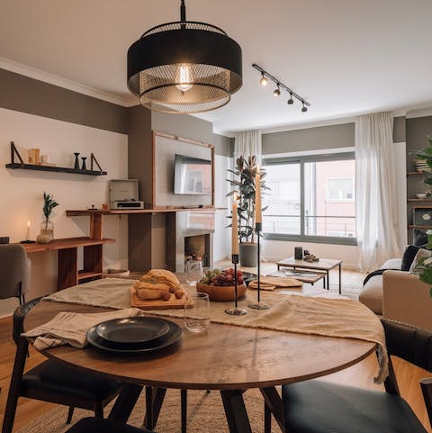 Gather at the round dining table and dig into home-cooked bacalhau à brás