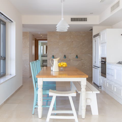 Set the table ready for a traditional Israeli breakfast