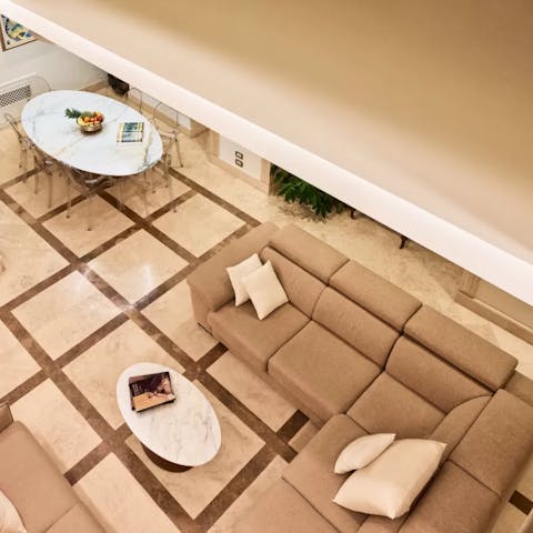 Make memories in the skylit living and dining space