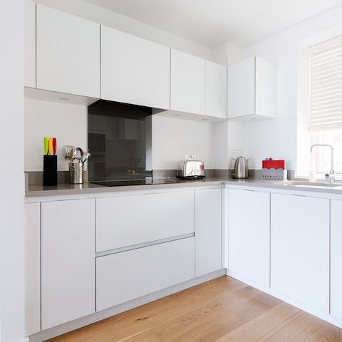 the sleek and modern kitchen