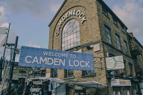 Discover Camden's legendary street food, vintage stalls, and live music, a sixteen-minute walk